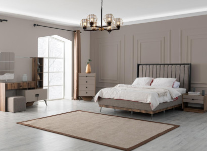 Gray Bedroom Suite Double bed 2x Bedside tables Wood Dressing table